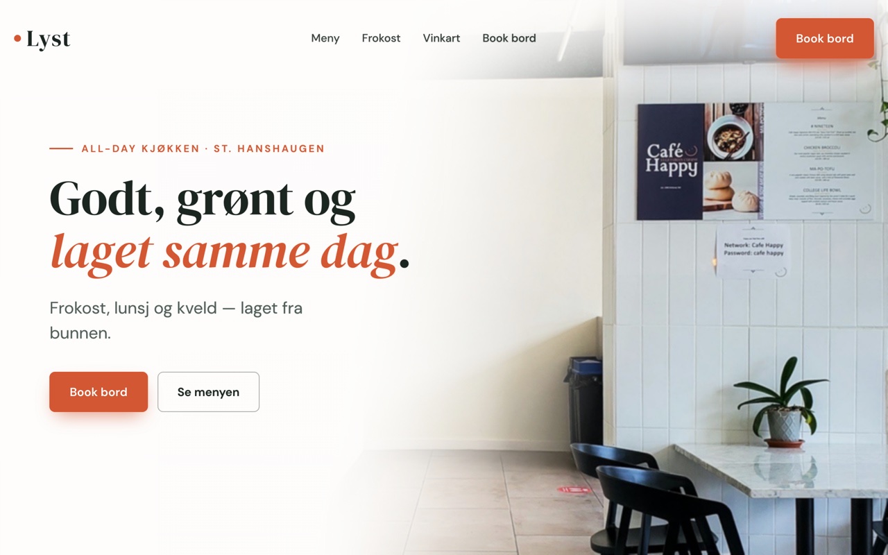 Eksempel på nettside fra Smartbyrå — Lyst all-day spiseri
